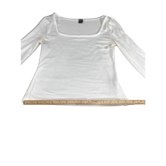 Set Of 2 Shein Long Sleeve White & Light Blue Square Neck Tops XS 95% Polyester - Picture 13 of 14